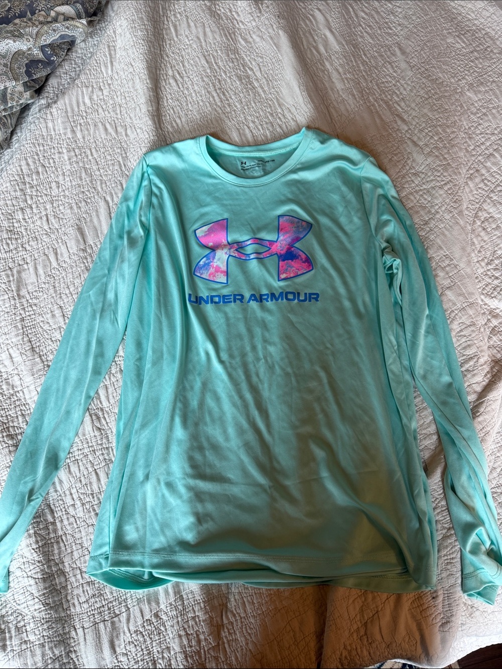 Under Armour Mint Green Long Sleeve Tee with Pink & Blue Logo